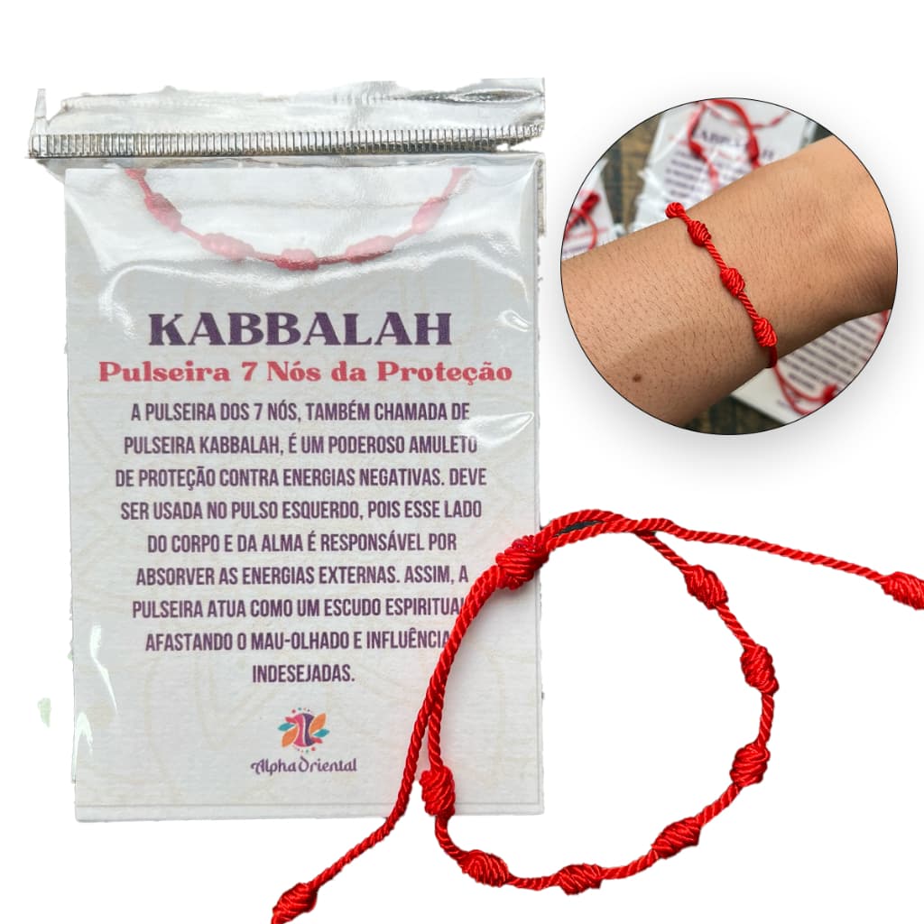 Pulseira Vermelha 7 Nós Kabbalah Contra Mal Olhado Inveja Adulto Regulável Kit