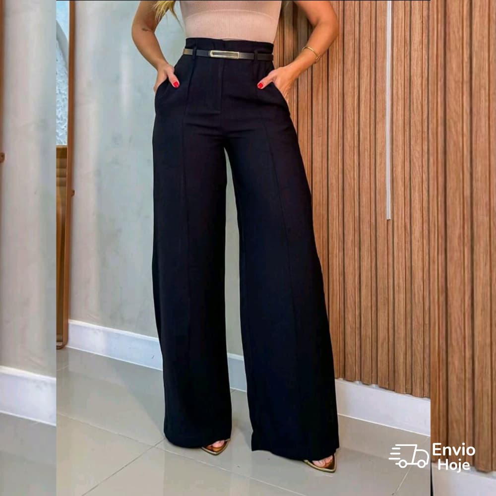Calça Social Feminina Pantalona Alfaiataria Com Cinto Lançamento Moda Luxo Elegancia Social