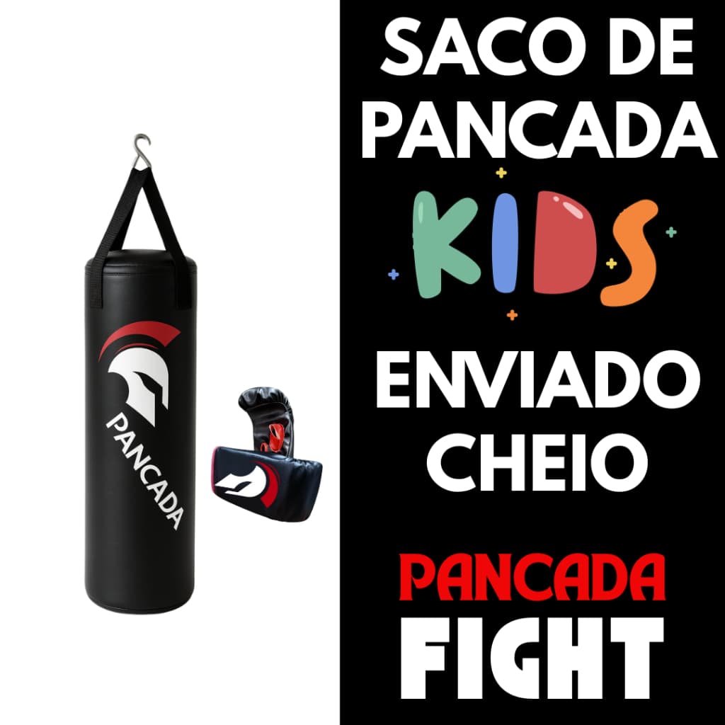 Kit Saco de Pancada Boxe Infantil Cheio + Luva Bate Saco