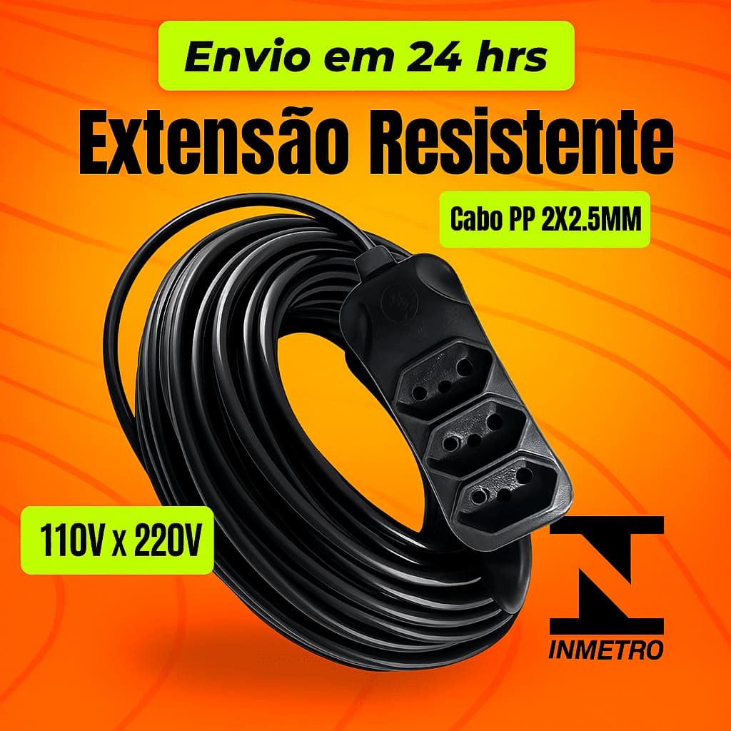 Extensão Elétrica Cabo PP  Resistente - Vários Tamanhos (5 a 30 Metros)