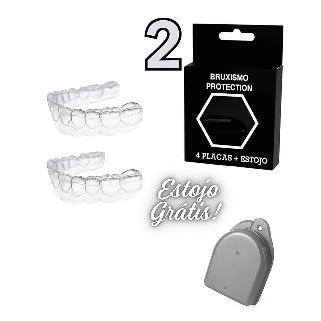 2 Placas Protetor Bucal Moldável (1 par) + Estojo Moldeira Molde Silicone Bruxismo Caseiro Protetor