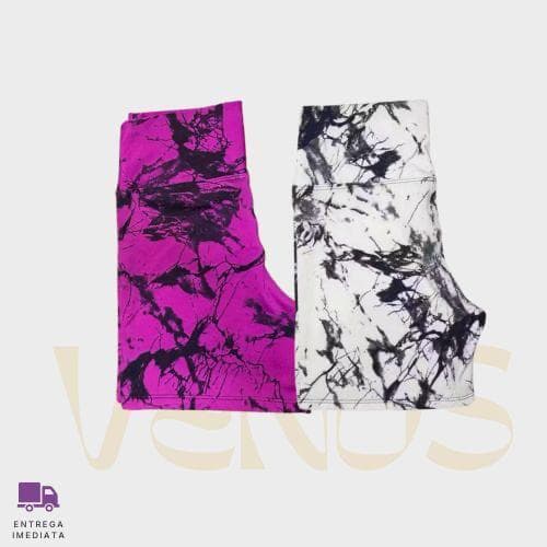 Kit 2 Shorts Fitness Academia Zero Transparencia Marmorizado Cintura Alta Meia Coxa Feminino Tie Dye