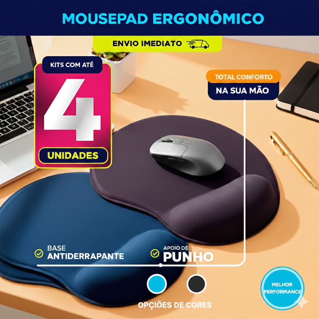 Mousepad Ergonômico Confort Desk Pad Grande Apoio Pulso Antiderrapante Escritório Gamer Confortavel