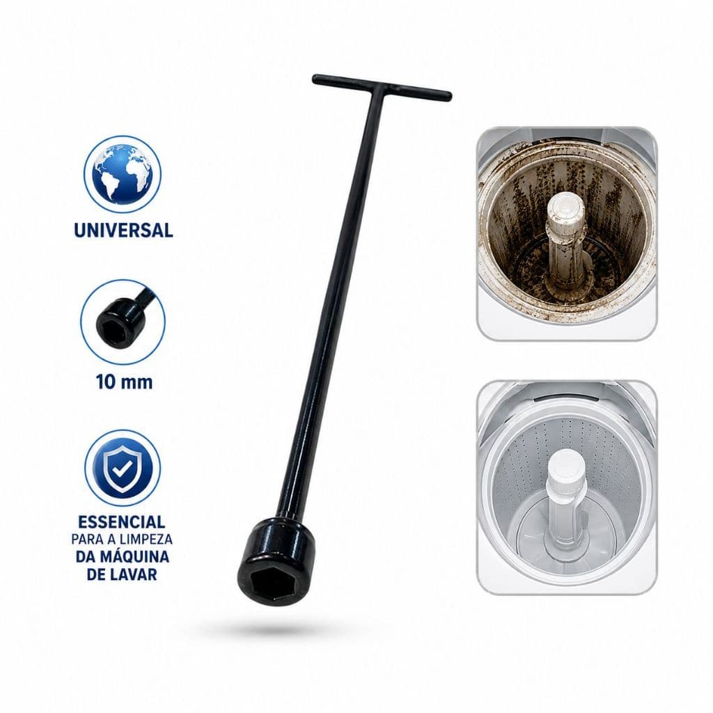 Chave T  Longa Para máquina de lavar 10mm Agitador Brastemp/Consul/Electrolux Universal 48/62cm