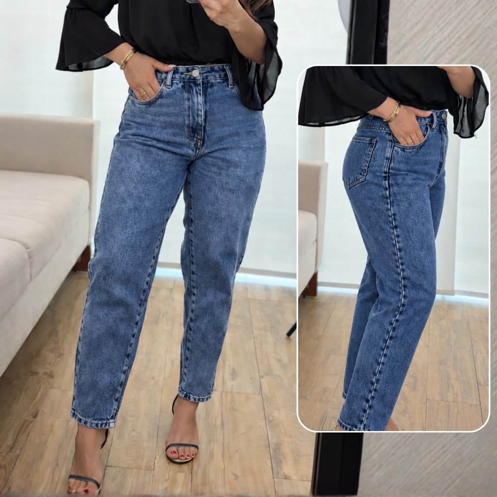 Calça MOM Jeans Feminina Cintura Alta 100% Algodão