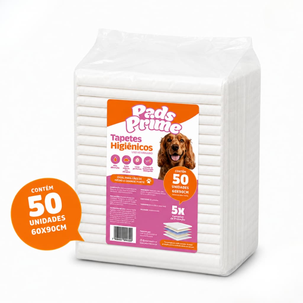 Tapete Higiênico para Cães 80x60cm 50 ou 100 Unidades Pads Prime