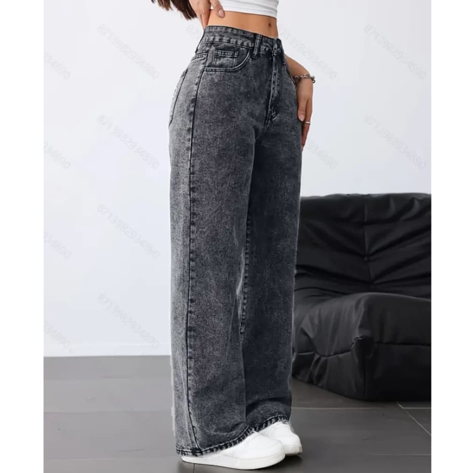 Calça Jeans Feminina Wide Leg rasgada pantalona