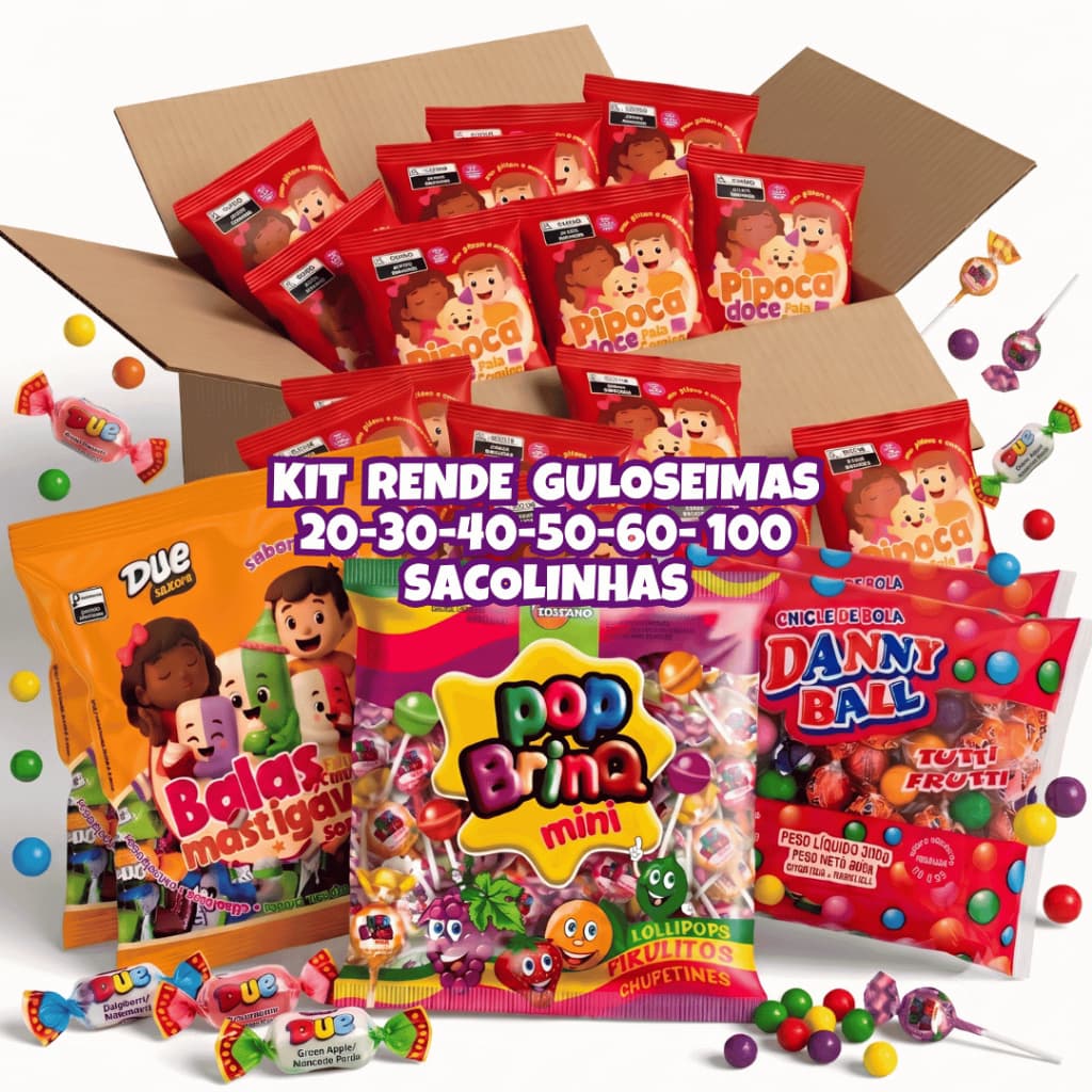 Kit Rende 20/30/40/50/60/100 Sacolinhas Lembrancinhas Aniversário Infantil Pipoquinha Bala Pirulito