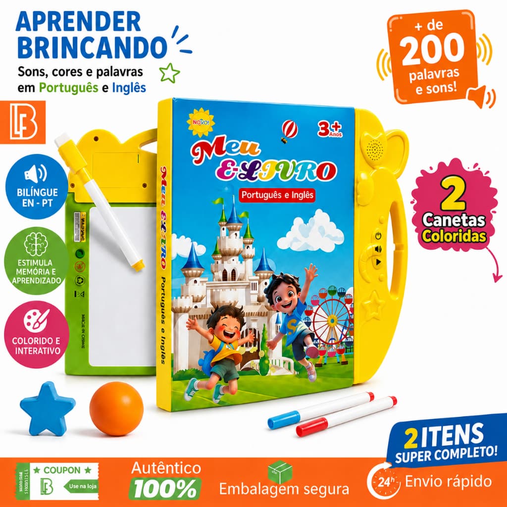 Livro Interativo com Som Bilíngue Português-Inglês Educacional