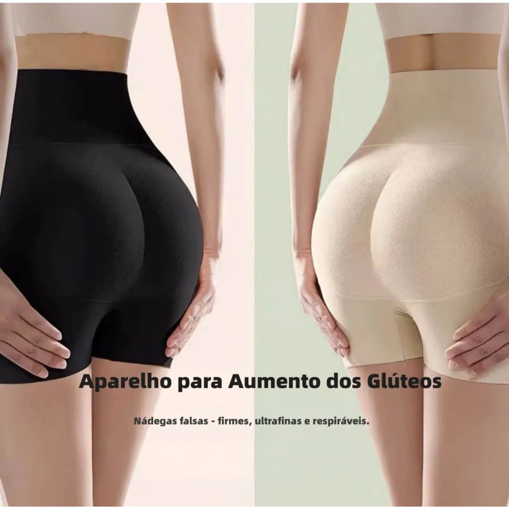 Calcinha Short Modeladora de Barriga Enchimento de Glúteos Levanta Bumbum Cor preta e bege