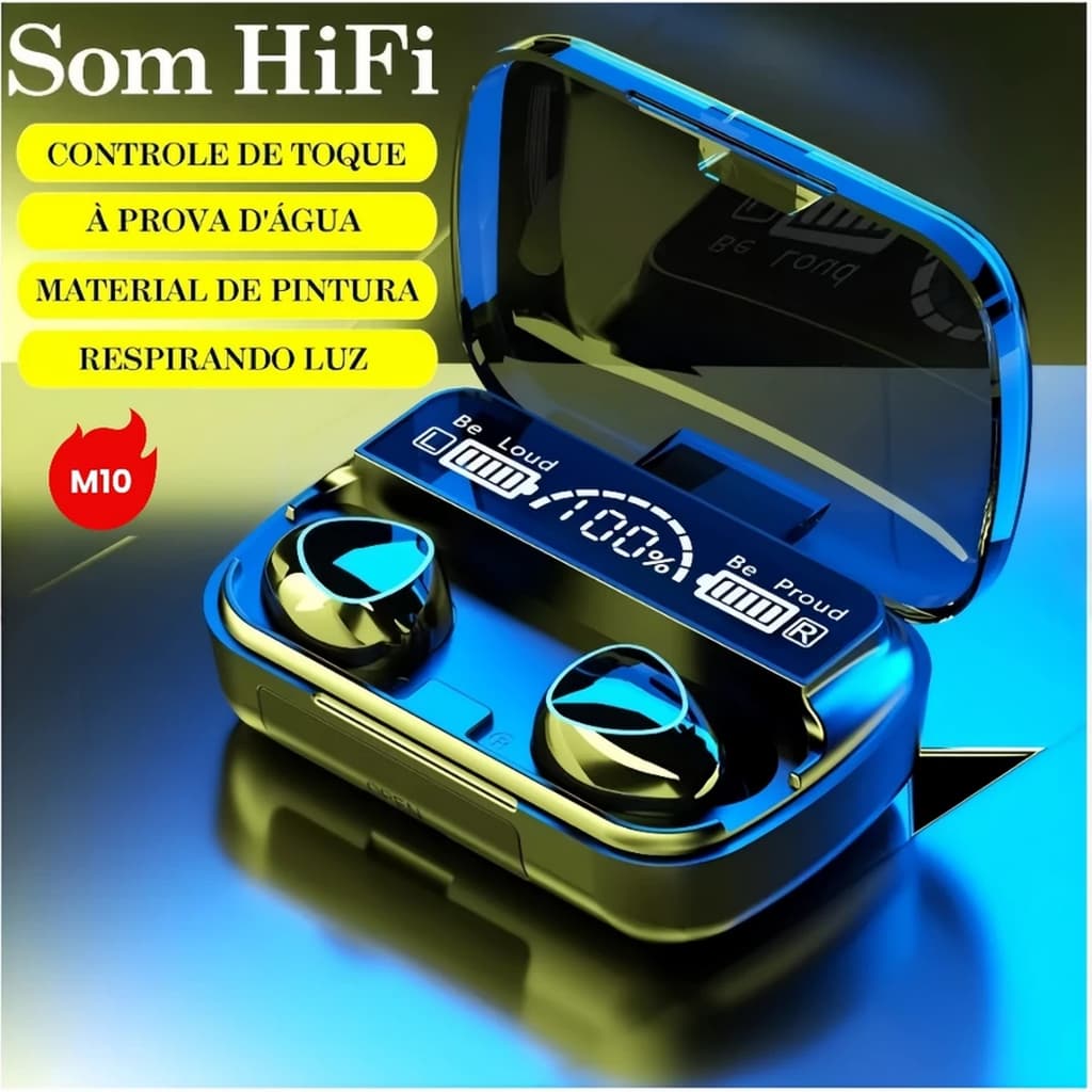 Fone M10 Bluetooth V5.3 Carregador de Celular Prova Dágua Powerbank