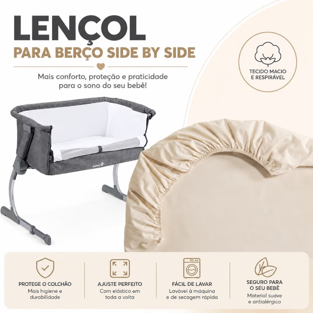 Lençol Para Berço Moises 82cm x 52cm x 4cm Side By Side Micro Percal