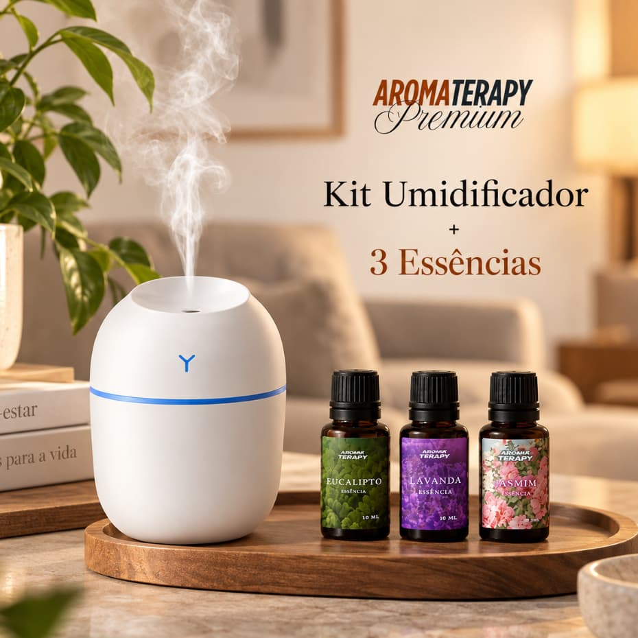 Kit de Umidificador Aromatizador com 3 Essências | Difusor de Ambient + Essências Aromatizantes 20ml