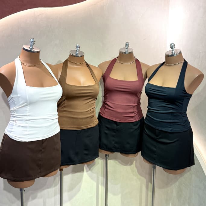 Blusa Antonella Plus Size G1 e G2 Cropped Halter Frente Única Top das Blogueiras Zero Transparência Frente Dupla