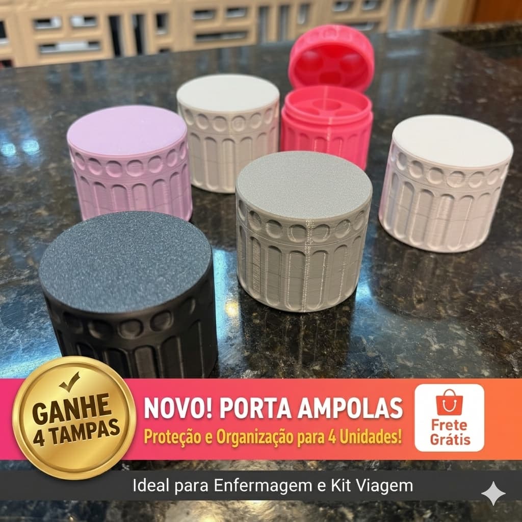 Organizador de Ampolas Estojo Porta 4un reforçado Vacinas Injeções Porta ampolas + 4 Tampas Grátis