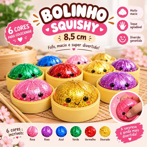 Bolinho Raro Dumpling Squishy Glitter em Gel Kawaii Fidget Antiestresse - SURPRESA PARA COLECIONAR - COLEÇÃO