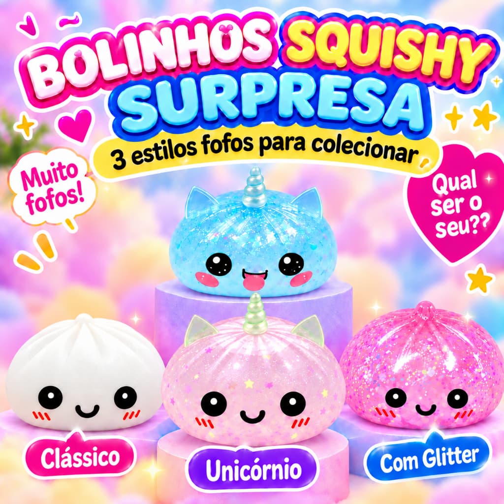 Squishy Bolinho Baozi Caixa Misteriosa 3 Recheios Brinquedo Sensorial Antiestresse Fidget Cores Aleatórias