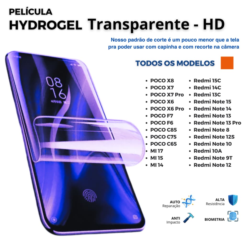 Película PREMIUM Hidrogel Transparente  TODOS XIAOMI X8 X7 X6 14C 15C - REDMI - NOTE