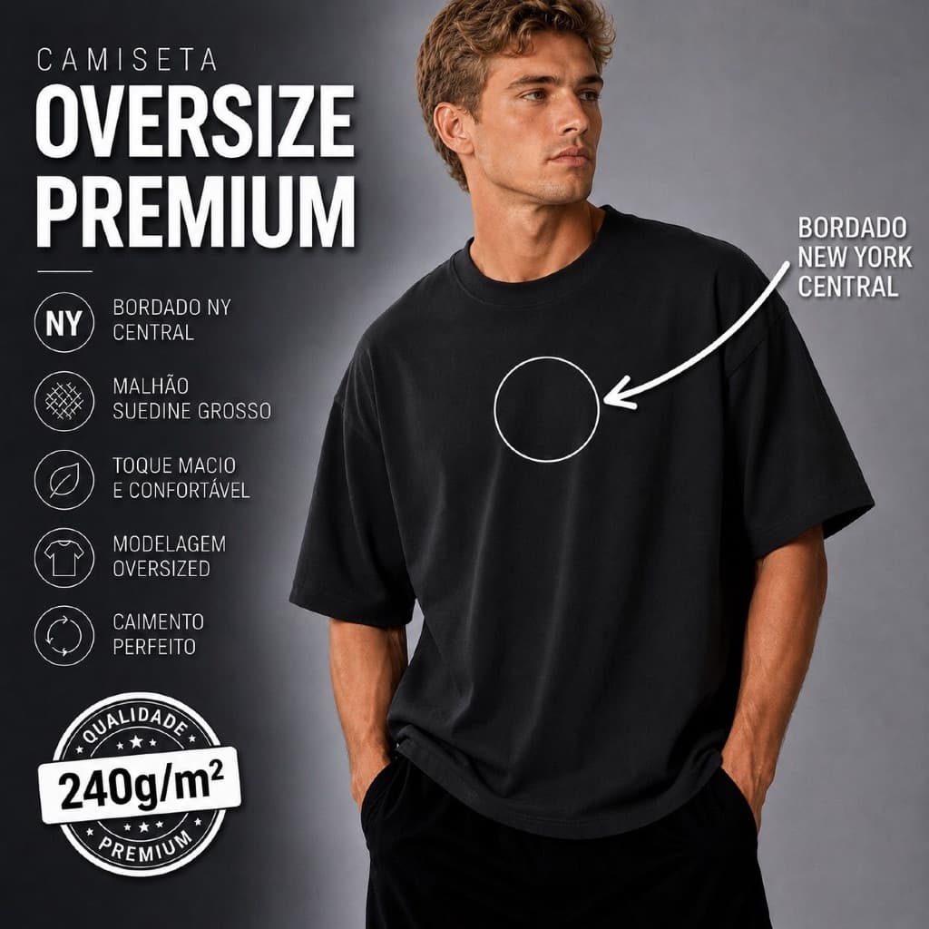 Camiseta Oversized New York Bordado Malha Grossa e Confortável