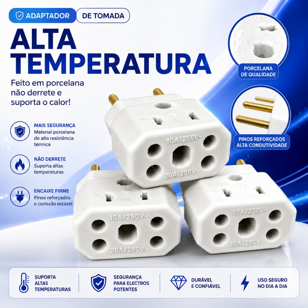 Tomada Adaptadora BOB Porcelana Reforçada – (Não Derrete) ideal para instalações elétricas com alta temperatura
