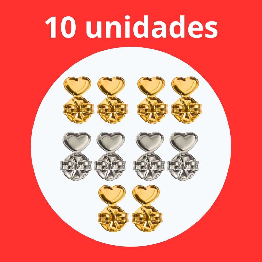 Tarraxa Mágica Sustentação Orelha Rasgada 10 unidades Prata 925 Ouro 18k Folheadas Garantia