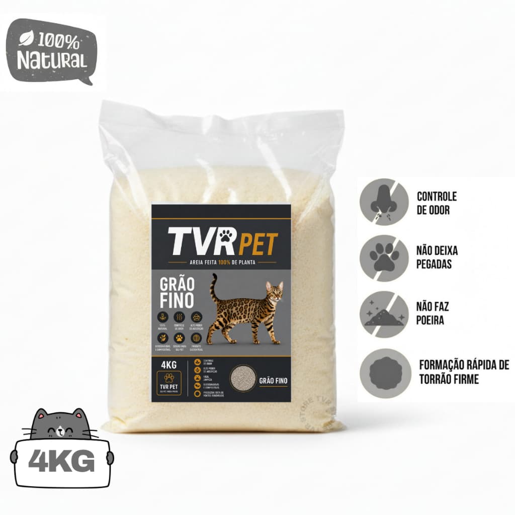 Areia Biodegradável Higiênica 4Kg Para Gato 100% Natural Milho Mandioca