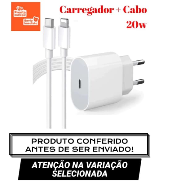 Carregador Fonte Turbo Lightning Ou Tip-c com Cabo Ou Solto Carregamento Rápido 1m PD 20w - Promoção