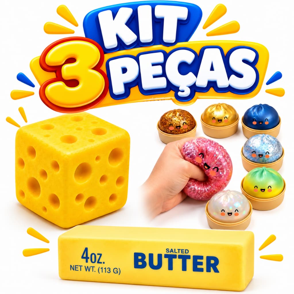 Kit 3 Baozi Squishy Queijo e Manteiga Brinquedo Sensorial Macio
