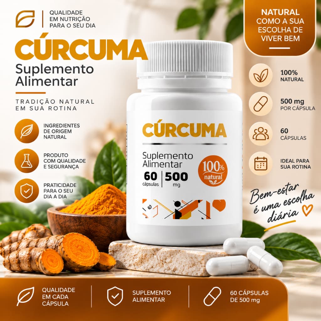 Cúrcuma Longa Açafrão – 60 Cápsulas 500mg | Envio Imediato