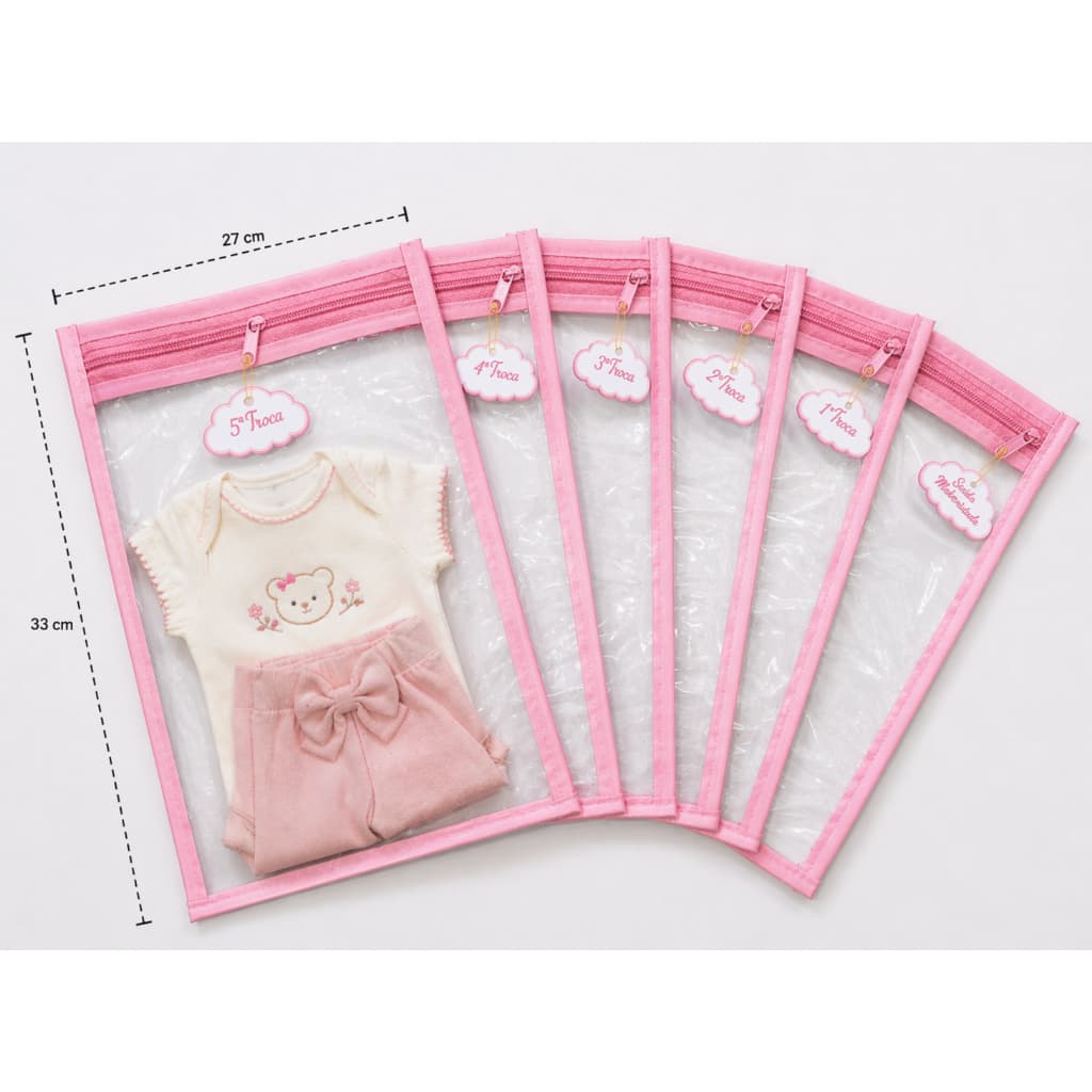 Kit 6 Saquinhos Maternidade com 6 Tag  De Identificação Com Zíper