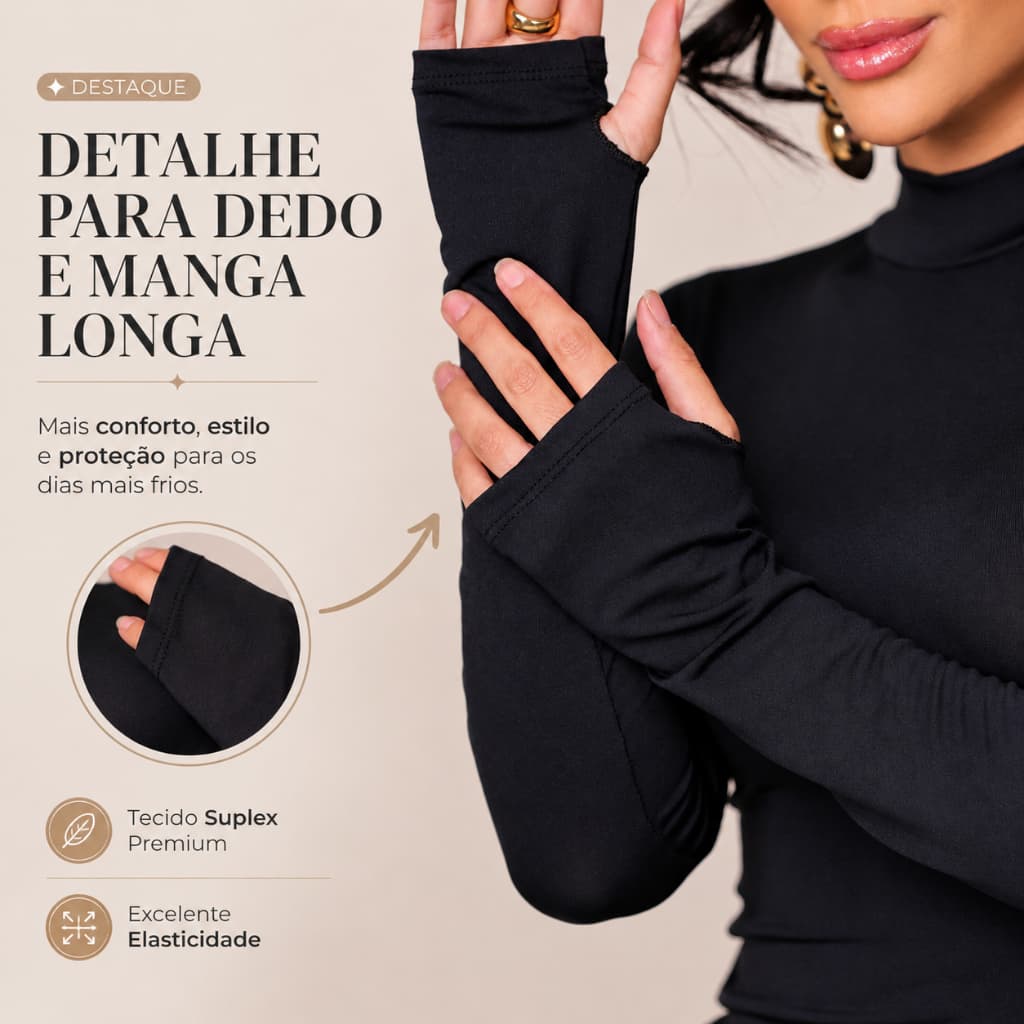 Blusa Feminina Modelo Cacharrel Gola Alta com detalhe nas mangas dedinho tamanho único