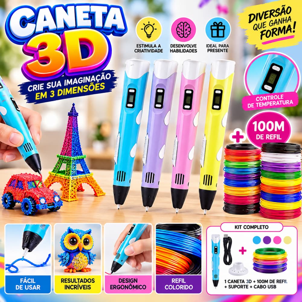 Caneta 3D Impressora Infantil Pintura Desenho 3D DIY Refil Filamento Plástico Seguro Para Crianças ES