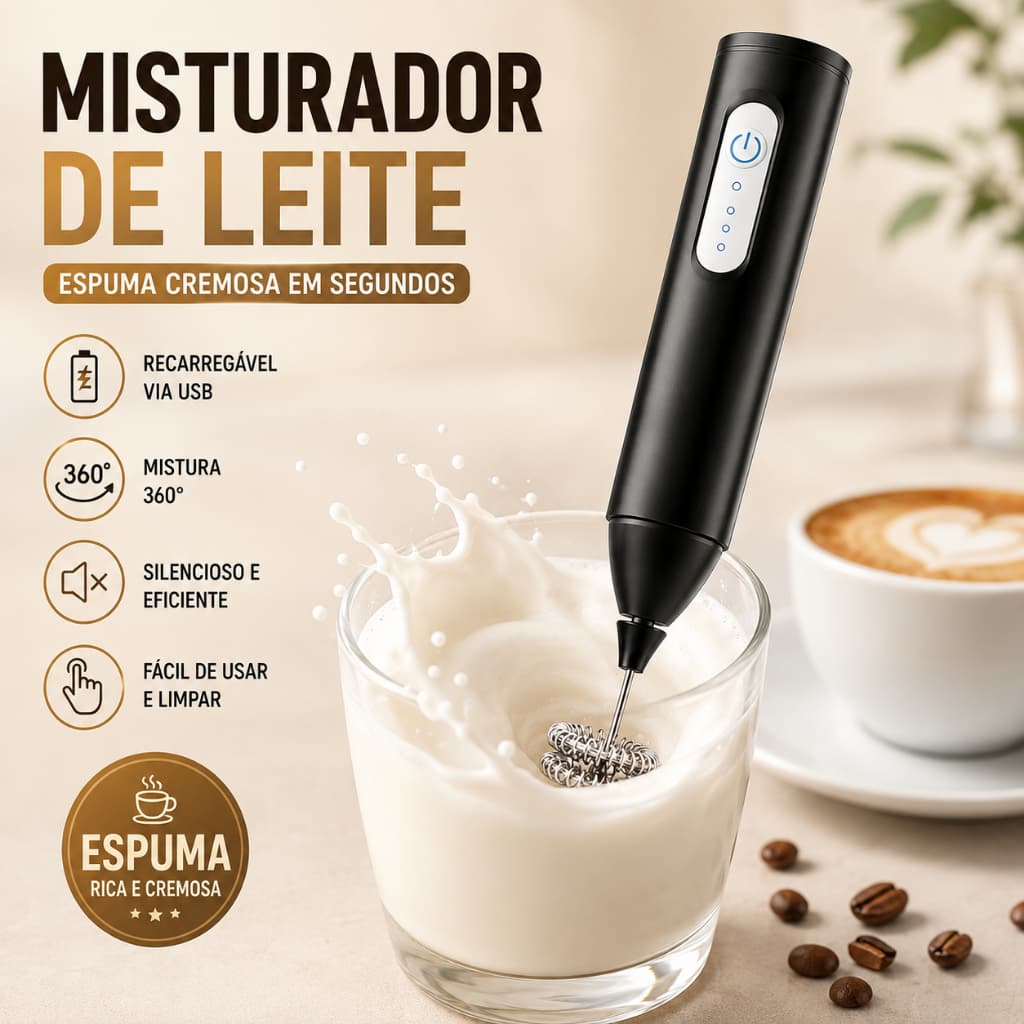 Mini Mixer Elétrico Portátil – Misturador de Bebidas e Ovos com Bateria Modelo 008
