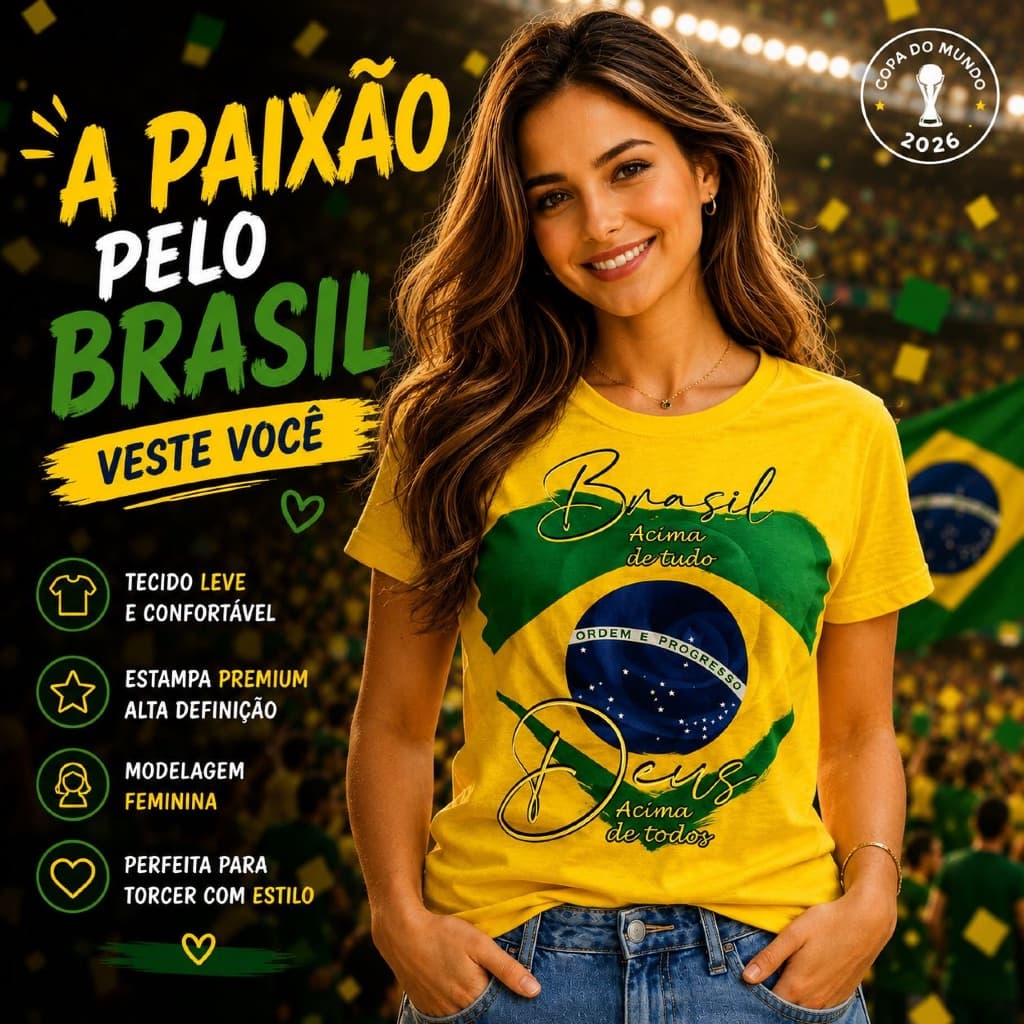 Camiseta T-shirt Brasil Deus a cima de Tudo
