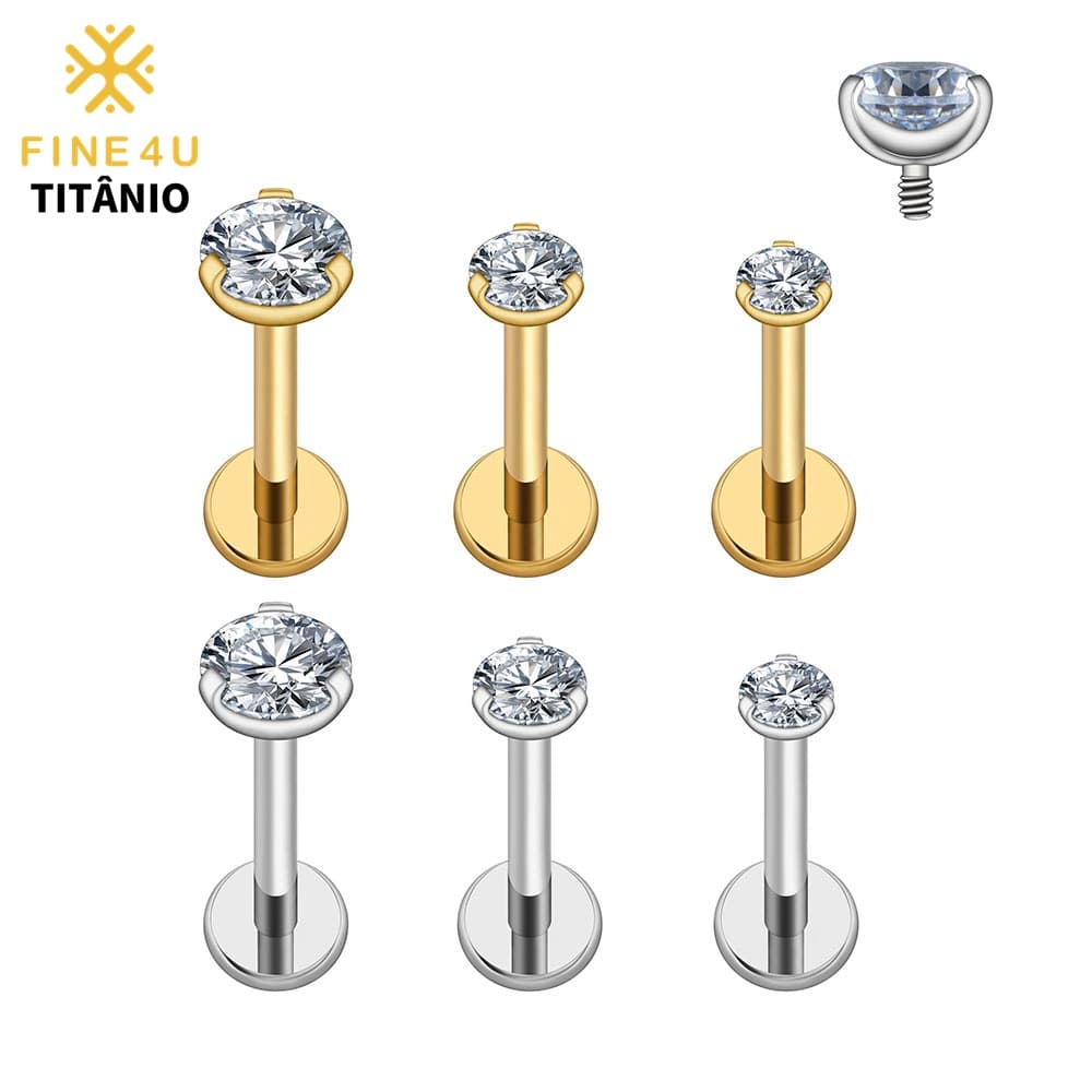 FINE4U Piercing Titânio 2.5/3/4mm Ponto De Luz Helix Tragus Conch Boca-Medusa 1Pcs