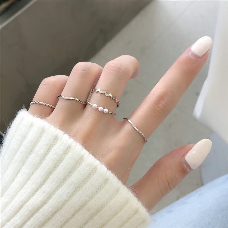 Conjunto De Anel De Pérola Ondulado Estilo Coreano Japonês Para Mulheres Acessórios De Presente De Joias Minimalistas