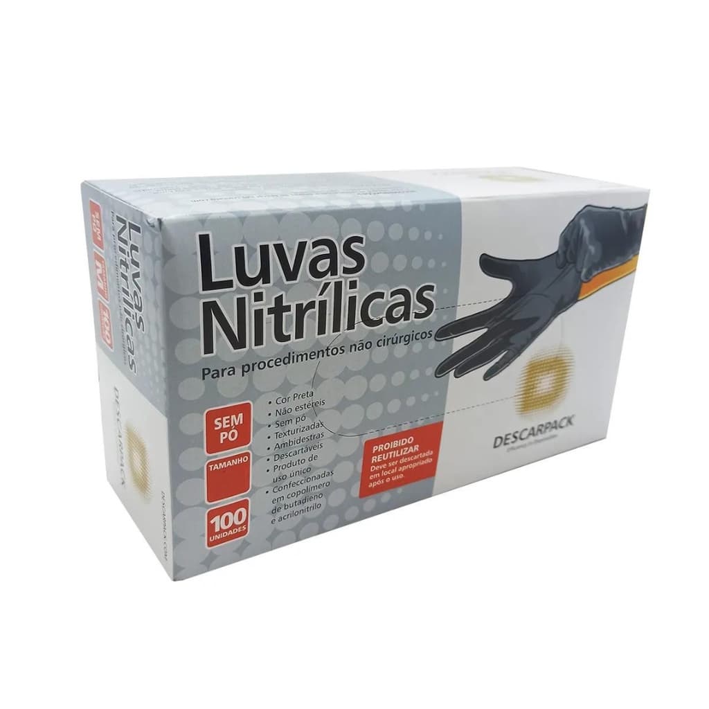 Luva Descarpack Nitrílica Preta com 100 unidades