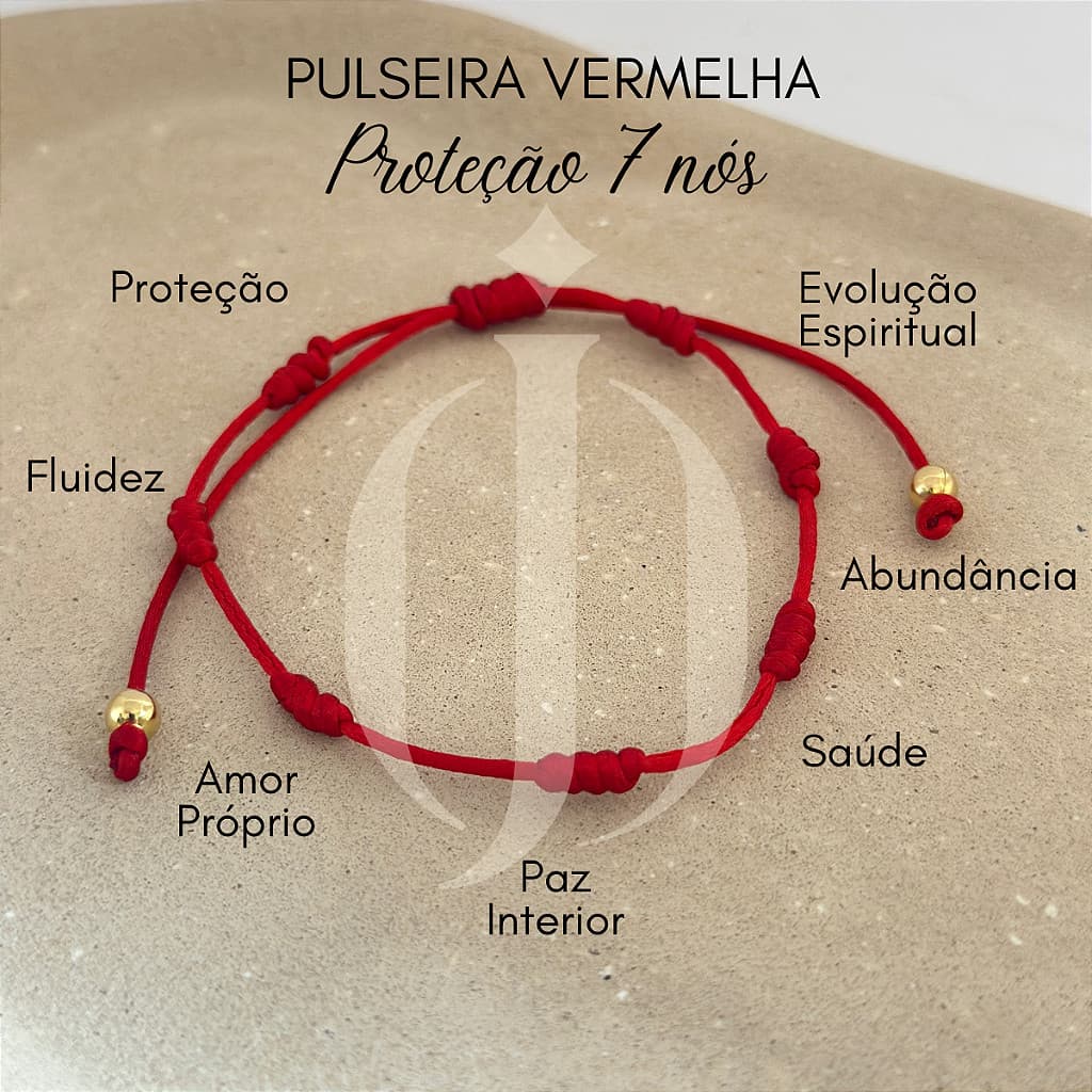 Pulseira 7 Nós Vermelha Ajustável Proteção Kabbalah Unissex