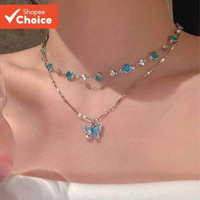 2 cor oceano Original verão legal sentimento borboleta colar acessórios feminino luz luxo nicho clavícula corrente colar