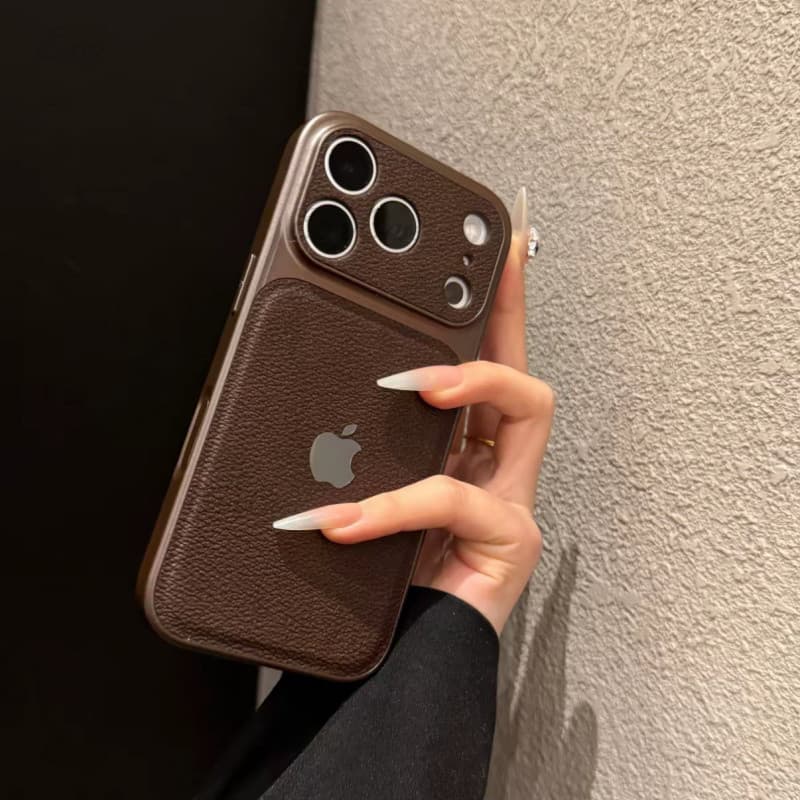 Capas protetoras com padrão de lichia de janela grande de alta qualidade, adequadas para iPhone 17 16 15 14 13 Pro Max, 