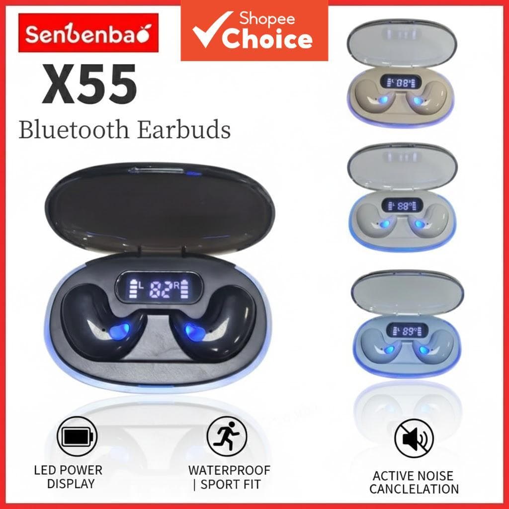 Senbenbao X55 Fones De Ouvido TWS Sono Sem Fio Bluetooth Display Led Alta Fidelidade Estéreo Cancelamento Ruído À Prova 