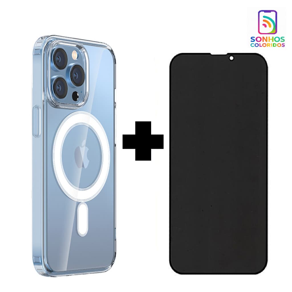 Capa Magsafe + Película anti Spy Compativel Para iphone 16 15 14 13 12 11 Pro MAX