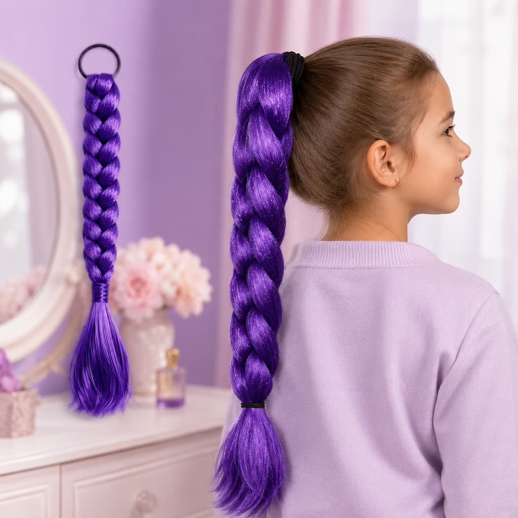 Trança Guerreira K-Pop Roxa 50cm – Aplique Cabelo Sintético Cosplay Penteado Rápido Festa