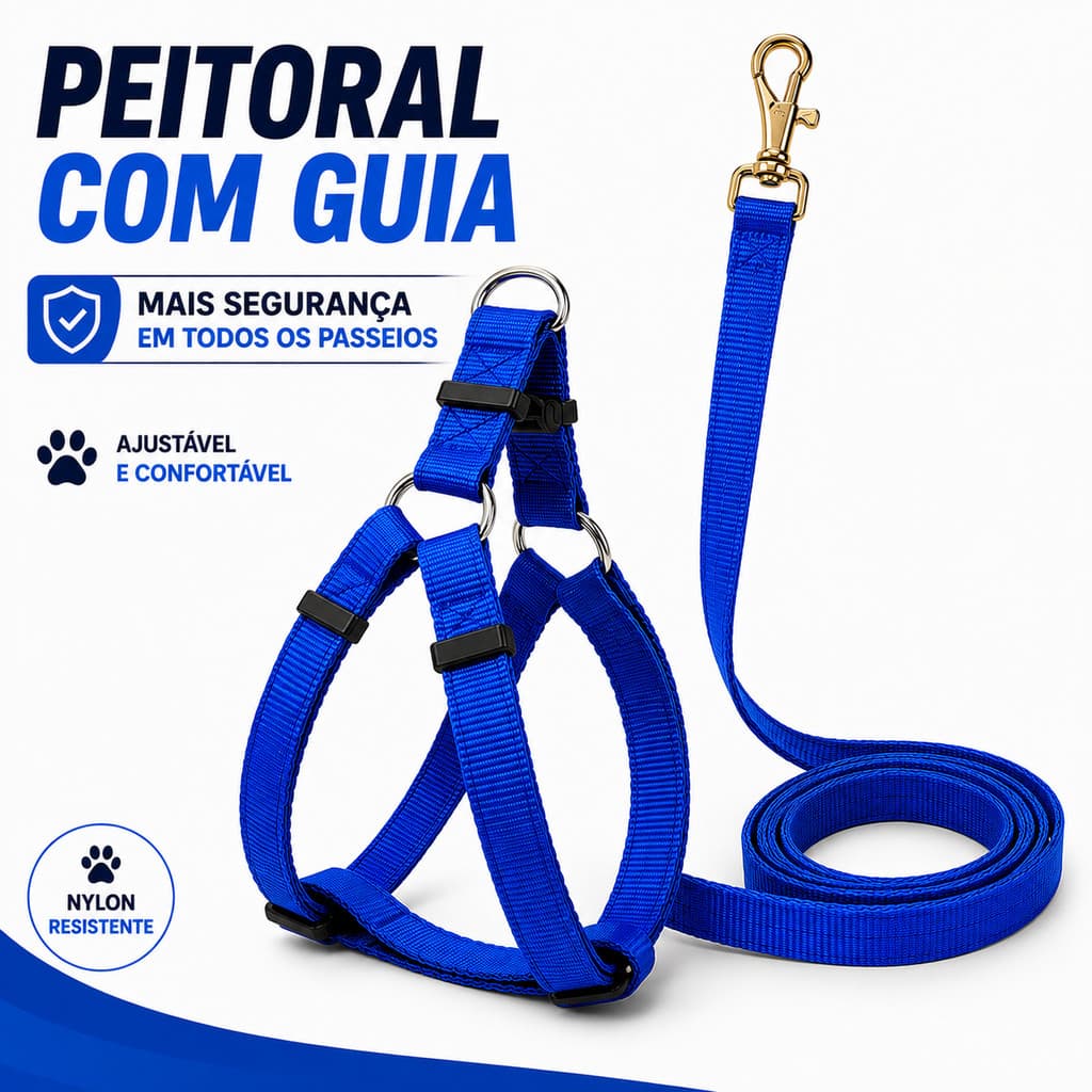 Peitoral Americano Ajustável Com Guia 1,20m