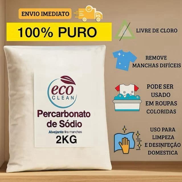 Percarbonato de Sódio 100% Puro Tira Manchas Roupas Brancas Limpeza Pesada 500g 1kg 2kg