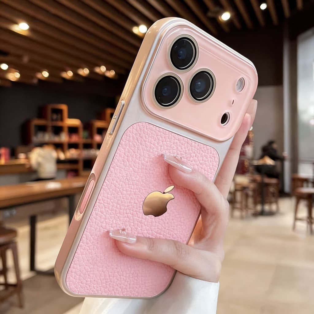 Novo Luxo Cristal Grande Janela Lichia Caso De Couro Para iPhone 18 17 ProMax 16 15 14 13 Pro Max Armadura À Prova De Ch