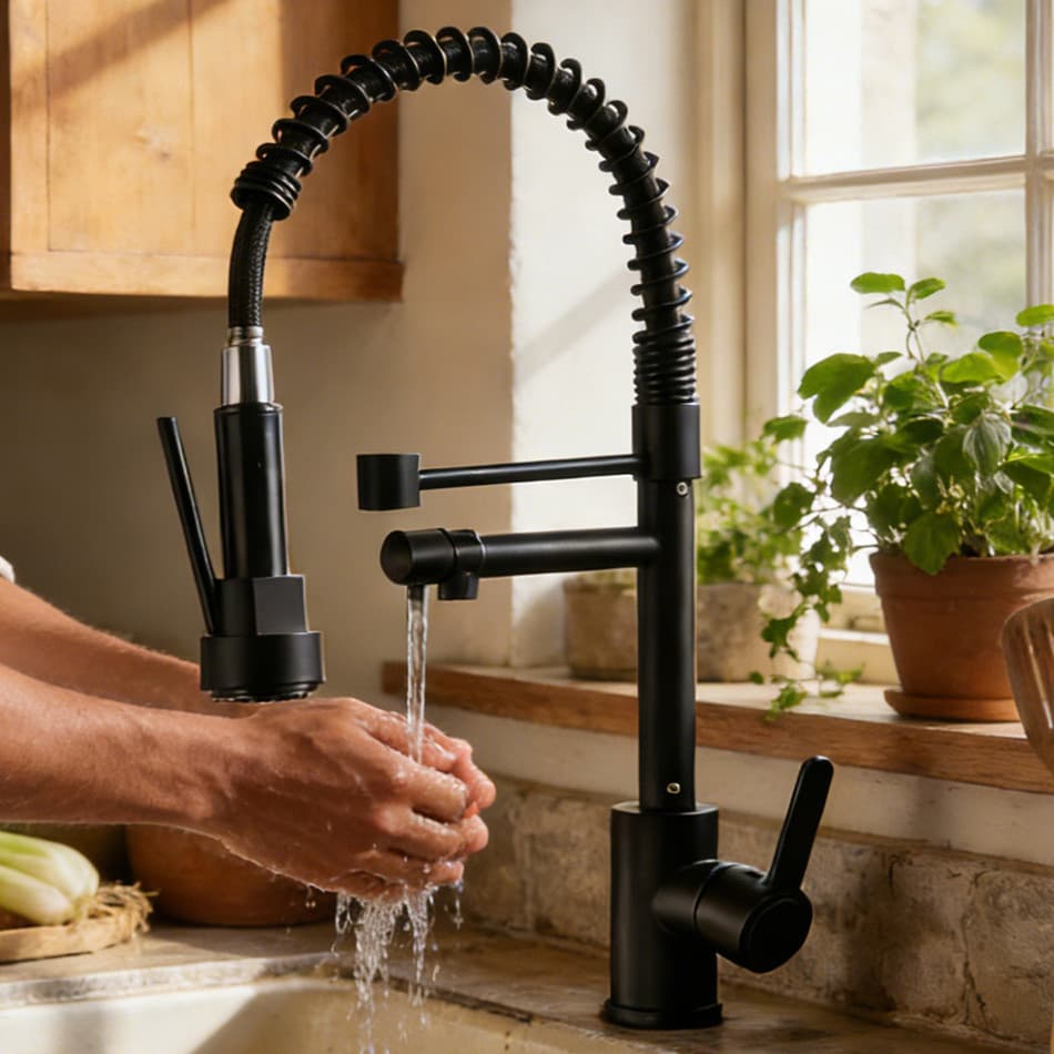Torneira De Cozinha Gourmet Alça Única Com Extensor De Spray Tubo De Água Flexível Superior Prateado Para Ajuste