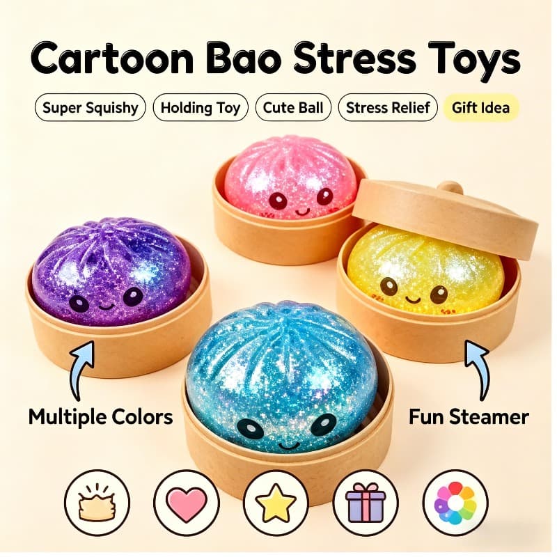 Bola de Pressão Baozi Dumpling: Bola sensorial squishy com glitter, toque macio e baixo retorno, ideal para aliviar a
