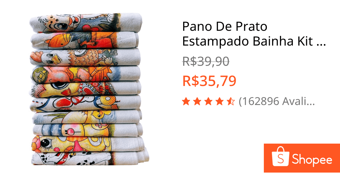 Pano De Prato Estampado Bainha Kit Com 10 Peças
