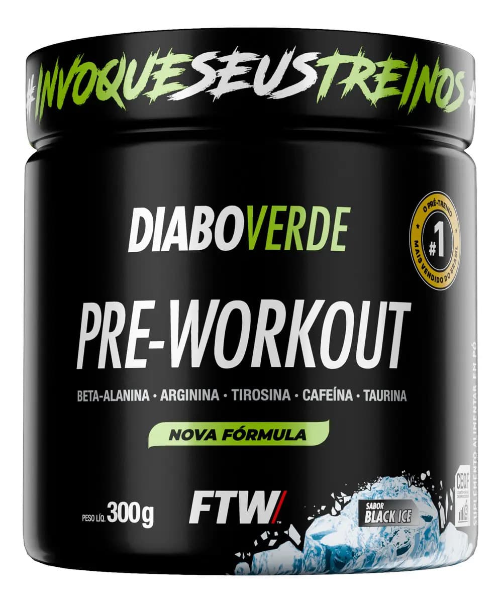 Pré Treino Pre Workout DIABO VERDE Pote 300g Sabor Black Ice FTW
